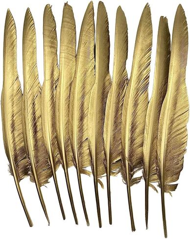 Londgen 12-14 بوصة 10pcs ريش تركيا الحرف الريش الكبير لزخارف الحفلات الزفاف الحرف (5pcs الذهب والفضة in Saudi Arabia