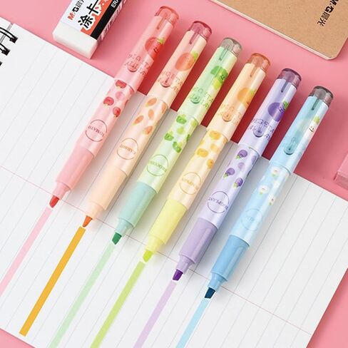 6 Pcs Cute Highlighter Marker Pastel Highlighter Marker Pens Cartoon Fruit Highlighters Pens for Students Boys Girls Women Highlighters Marker School Supplies Office Supplies (Fruit) in Saudi Arabia