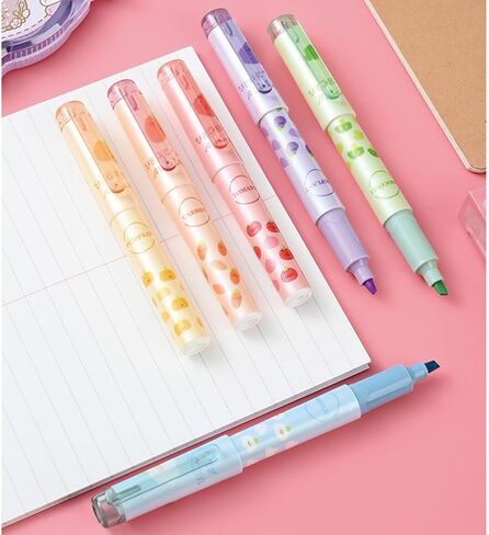 6 Pcs Cute Highlighter Marker Pastel Highlighter Marker Pens Cartoon Fruit Highlighters Pens for Students Boys Girls Women Highlighters Marker School Supplies Office Supplies (Fruit) in Saudi Arabia