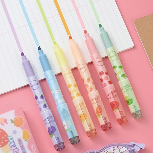 6 Pcs Cute Highlighter Marker Pastel Highlighter Marker Pens Cartoon Fruit Highlighters Pens for Students Boys Girls Women Highlighters Marker School Supplies Office Supplies (Fruit) in Saudi Arabia