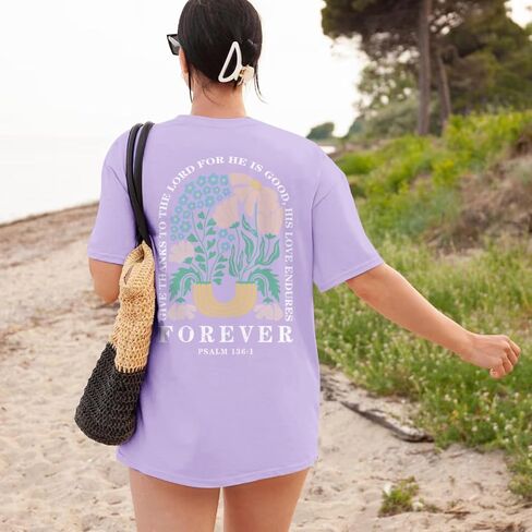 Christian Faith Tshirts for Women Jesus Religious Bible Verse Shirts Inspirational Floral Oversized Graphic Tees in Kuwait