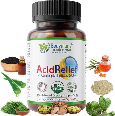 AcidRelief Acid Tamer | Promotes Stomach Comfort & Digestive Wellness* | Organic Herbal Blend for Gut Health* | 60 Capsules | Made in USA, USDA Organic, Vegan, Non-GMO, Gluten-Free in Kuwait