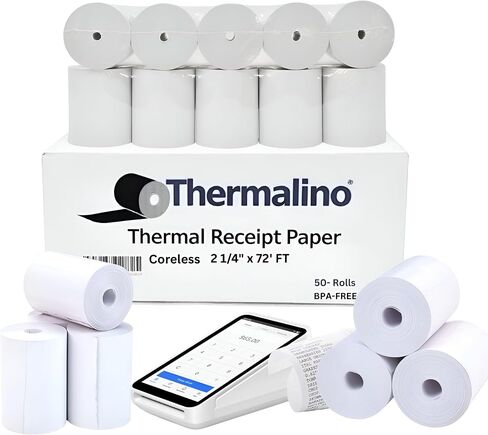 (100 لفات) 2 1/4 "× 72 'لفائف الورق الحرارية بلا جدوى ، لفائف ورق المدين الخالية من BPA لطابعات إيصال نقاط البيع باليد ، طرفية مربعة ، طابعة Clover Flex ، استلام حراري ونقدي in Kuwait