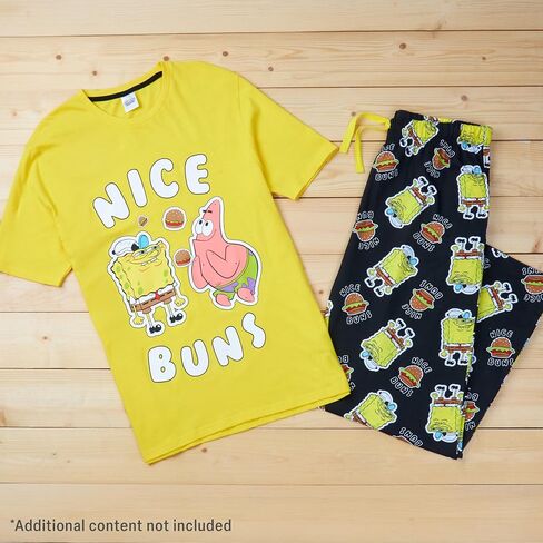 Spongebob Squarepants Pajamas للرجال والمراهقين PJS مجموعة المريحة صالة مجموعة ملابس النوم صالة ناعمة الاهتزازات ليلية مضحكة للرجال (أسود/أصفر ، 3XL) in Kuwait