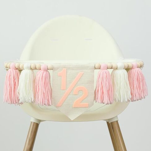 Pink Tassels 1/2 Birthday Banner Half Way To One Baby Girl Decorations 6 Months Happy Half Birthday High Chair Banner Photoshoot Props Photo Props in Saudi Arabia