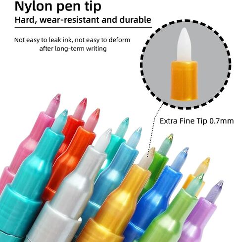 Super Gold 12 Colors Metallic Glitter Acrylic Markers Fine 0.7mm Tip Multi Surface Paint Pens for Rock Painting, DIY Crafts, Wood, Fabric Non Toxic Quick Drying Art for Kids & Adults in Saudi Arabia