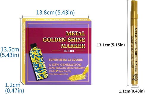 Super Gold 12 Colors Metallic Glitter Acrylic Markers Fine 0.7mm Tip Multi Surface Paint Pens for Rock Painting, DIY Crafts, Wood, Fabric Non Toxic Quick Drying Art for Kids & Adults in Saudi Arabia