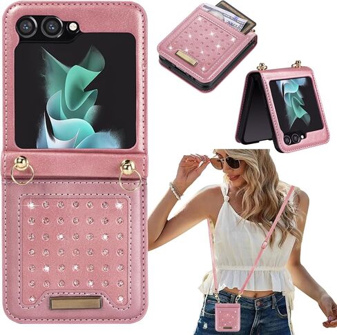 CCSmall for Samsung Galaxy Z Flip 6 Crossbody Wallet Case for Women, Bling Glitter PU Leather Phone Case with RFID Blocking Card Holder Cover for Samsung Galaxy Z Flip6 /Z flip 5 SZ Blue in Saudi Arabia