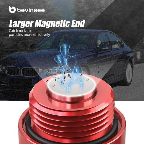 Bevinsee M22x1.5 قابس تصريف الزيت التفاضلي المغناطيسي مع حلقة O متوافق مع BMW E46 E92 E90 E91 E60 F10 E84 E84 E70 F15 F20 Z4 Z3 ، بديل لـ 33117525064 ، 07119919131 ، Aluminum ، Red in Kuwait