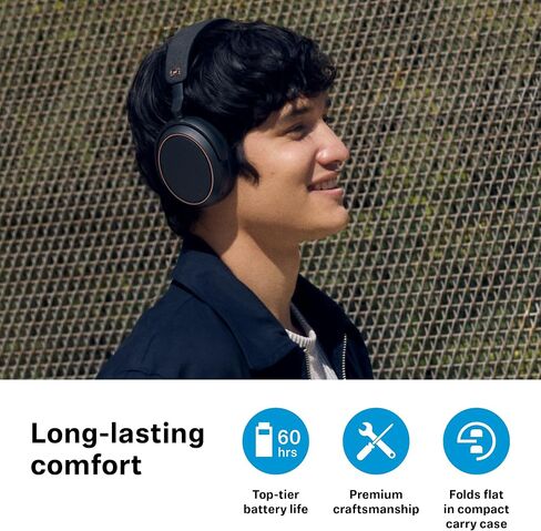 Sennheiser Consumer Audio Momentum 4 سماعات رأس لاسلكية - سماعات رأس بلوتوث للمكالمات المتوسطة الكريستال مع إلغاء الضوضاء التكيفية ، عمر البطارية 60 ساعة ، تصميم قابل للطي خفيفة الوزن - أسود/نحاسي in Kuwait