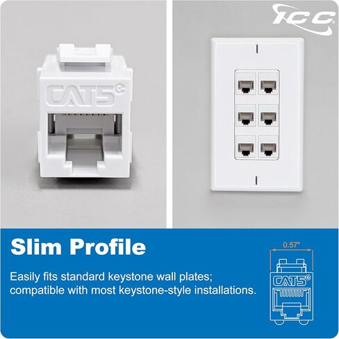 ICC CAT5e RJ45 Inline Keystone Coupler, 8P8C Female-to-Female Jack, Feed-Through PCB Module for Wall Plates & Patch Panels, UL Listed, Black, 10-Pack in Saudi Arabia