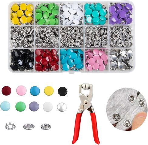 200 Sets Metal Snap Buttons Kit with Fastener Pliers Press Tool - 800 PCS 9.5mm Snap Fasteners for DIY Crafts, Clothing, Hats, Sewing, and Fabric Projects (Colorful1) in Kuwait