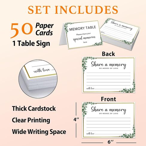 Greenery Share a Memory Cards for Celebration of Life, Graduation, Retirement, Birthdays, Guest Book Ideas, Funeral Sign In Book For Memorial Service, 4x6 Inches Set of 50 Pcs -A01 in Saudi Arabia