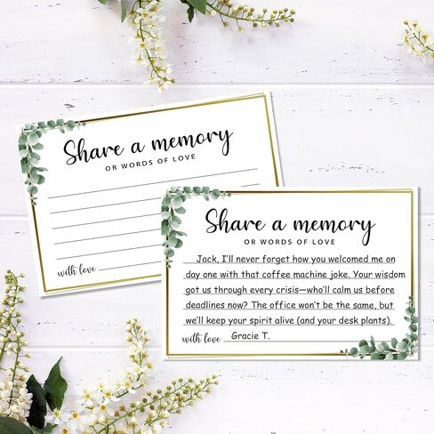 Greenery Share a Memory Cards for Celebration of Life, Graduation, Retirement, Birthdays, Guest Book Ideas, Funeral Sign In Book For Memorial Service, 4x6 Inches Set of 50 Pcs -A01 in Saudi Arabia