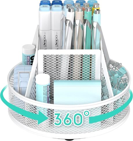Metal Mesh Desk Organizer with 5 Compartments and Rotating Pencil Holder Pen and Stationery Organizer for Office Home School Anti Slip Base Black in Saudi Arabia