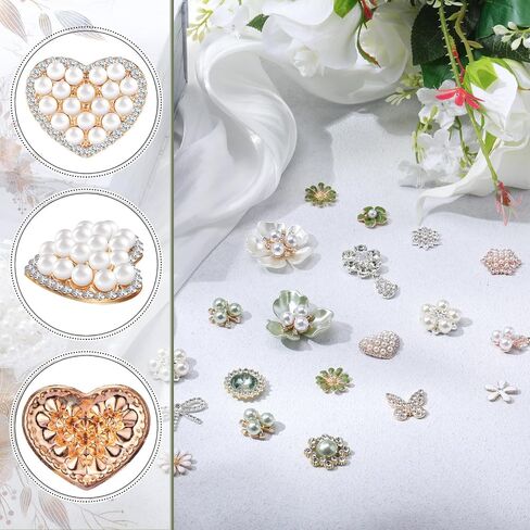 GIEGXIN 48 PCS أزرار الراين للحرف اليدوية الزخرفة لؤلؤة زهرة الفراشة زهرة بروش لزخارف الزفاف مجوهرات صنع حقائب الملابس DIY أحذية (أبيض) in Saudi Arabia