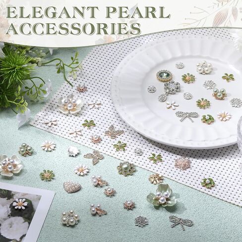 GIEGXIN 48 PCS أزرار الراين للحرف اليدوية الزخرفة لؤلؤة زهرة الفراشة زهرة بروش لزخارف الزفاف مجوهرات صنع حقائب الملابس DIY أحذية (أبيض) in Saudi Arabia