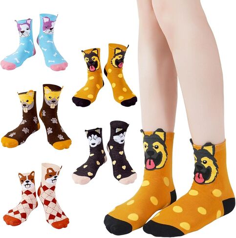 YOYOU Cat Socks for Women, Funny Cute Animal Crew Sock, Patterned Novelty Quarter Socks 5 Pair in Kuwait