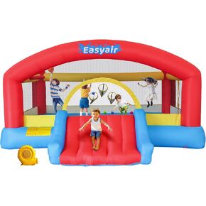 Inflatable Bounce House for Kids, 123" L x 110" Bouncy Castle, Jumping, Slide, Basketball Hoop, Ball Pits, Rings, Target Game with 370W Blower in Saudi Arabia