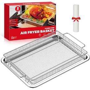 Air Fryer Basket for Oven,Ease Of Cleaning,Air Fryer Basket and Stainless Steel Baking Tray Pant Oven with 50 Sheets Parchment Papers,Air Fryer Pan Rack for Cooking Baking Dishwasher (2 Set M+L) in Kuwait