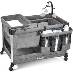 4-in-1 Baby Bassinet with Mattress - One-Push Setup Playard - Bedside Crib with Diaper Changer from Newborn to Toddler (Grey) in Saudi Arabia