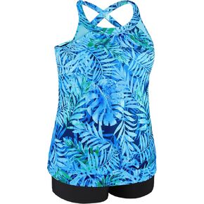Women Plus Size Tankini Swimsuits with Shorts Tummy Control Two Piece Blouson Bathing Suits High Neck Swimwear Blue Star in Kuwait