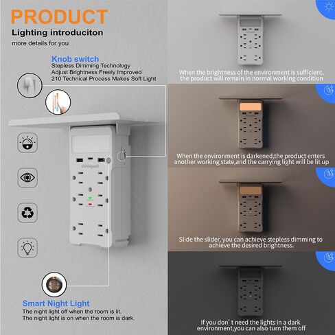 Surge Protector Multi-Plug Outlet, Wall Outlet Extender with Night Light and Shelf, Power Socket Expander, (2A+1C) USB Wall Charger Power Strip Electric Outlet for Home & Office (Black) in Saudi Arabia