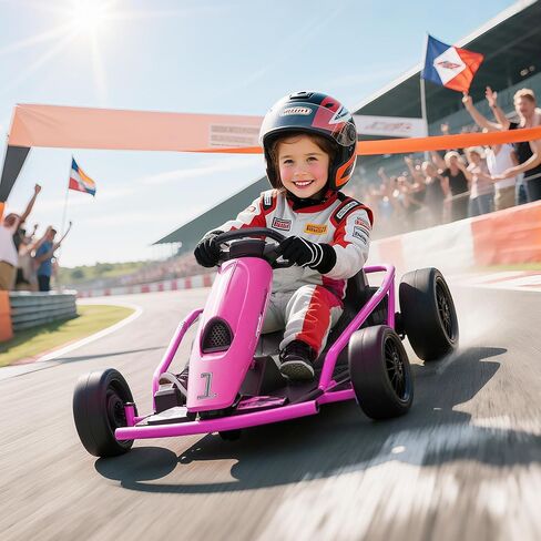 Aosom 24V 8.1 MPH Electric Go Kart, Drifting Car Battery Powered Ride on Toy Outdoor with Slow Start, Music, Horn Honking and Safety Belt, for 8-12 Years Old, Pink in Saudi Arabia