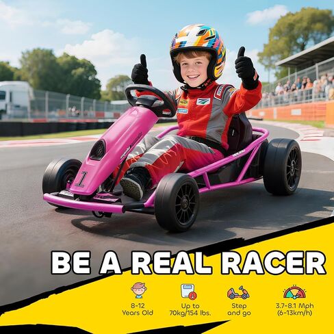 Aosom 24V 8.1 MPH Electric Go Kart, Drifting Car Battery Powered Ride on Toy Outdoor with Slow Start, Music, Horn Honking and Safety Belt, for 8-12 Years Old, Pink in Saudi Arabia