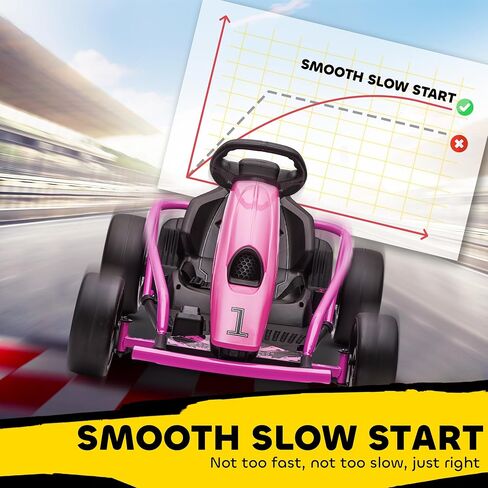 Aosom 24V 8.1 MPH Electric Go Kart, Drifting Car Battery Powered Ride on Toy Outdoor with Slow Start, Music, Horn Honking and Safety Belt, for 8-12 Years Old, Pink in Saudi Arabia