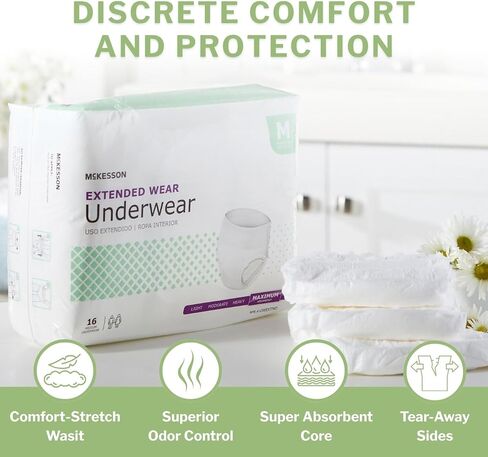 McKesson Extended Weay Weay Come Besonneince Insterwear ، [12 Count] ، XL ، 58-68 in. أقصى امتصاص ، حماية تسرب المثانة للجنسين ، أسلوب السحب مع الجوانب المسيل للدموع ، لما بعد الولادة وسلس in Kuwait