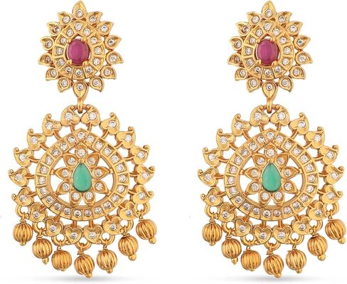 Tarinika Antique Gold Plated Ahaana Long Necklace مع تصميم الأزهار - مجموعات المجوهرات الهندية للنساء | مثالي للمناسبات العرقية | قلادة جنوب الهند التقليدية | ضمان سنة واحدة* in Saudi Arabia