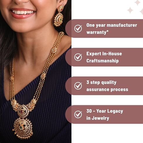 Tarinika Antique Gold Plated Ahaana Long Necklace مع تصميم الأزهار - مجموعات المجوهرات الهندية للنساء | مثالي للمناسبات العرقية | قلادة جنوب الهند التقليدية | ضمان سنة واحدة* in Saudi Arabia
