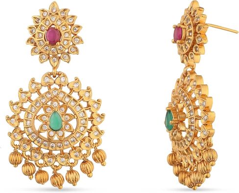 Tarinika Antique Gold Plated Ahaana Long Necklace مع تصميم الأزهار - مجموعات المجوهرات الهندية للنساء | مثالي للمناسبات العرقية | قلادة جنوب الهند التقليدية | ضمان سنة واحدة* in Saudi Arabia