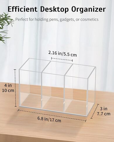 Uniclife Clear Acrylic Pen Holder for Desk, Plastic Pencil Holder Pen Organizer with 4 Compartments, Desktop Stationery Organizer for Office Home School, Vertical Makeup Brush Holder, 9" x 3" x 4" in Saudi Arabia