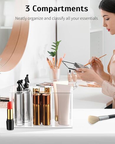 Uniclife Clear Acrylic Pen Holder for Desk, Plastic Pencil Holder Pen Organizer with 4 Compartments, Desktop Stationery Organizer for Office Home School, Vertical Makeup Brush Holder, 9" x 3" x 4" in Saudi Arabia