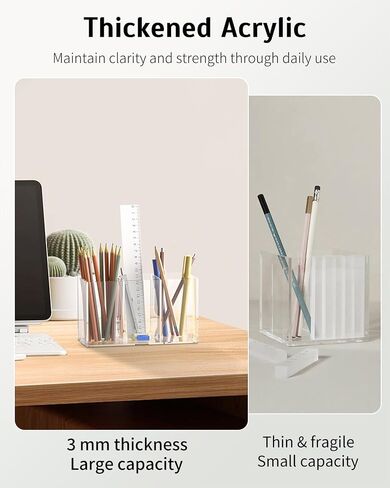 Uniclife Clear Acrylic Pen Holder for Desk, Plastic Pencil Holder Pen Organizer with 4 Compartments, Desktop Stationery Organizer for Office Home School, Vertical Makeup Brush Holder, 9" x 3" x 4" in Saudi Arabia