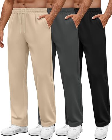 Neer 3 Pack Men's Drawstring Sweatpants Open Bottom Joggers Workout Athletic Tall Lounge Pants Wide Leg with Pockets in Saudi Arabia
