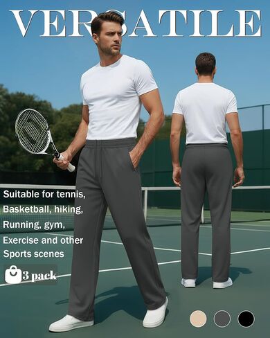 Neer 3 Pack Men's Drawstring Sweatpants Open Bottom Joggers Workout Athletic Tall Lounge Pants Wide Leg with Pockets in Saudi Arabia