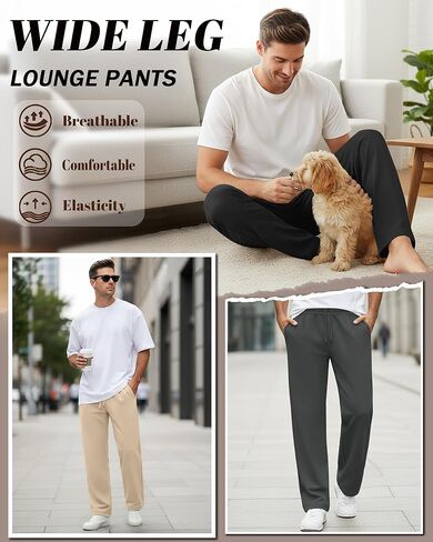 Neer 3 Pack Men's Drawstring Sweatpants Open Bottom Joggers Workout Athletic Tall Lounge Pants Wide Leg with Pockets in Saudi Arabia