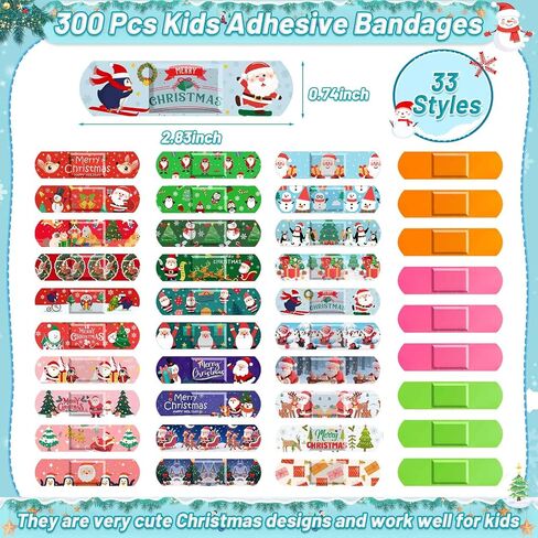 33 Styles Kids Cartoon Bandages 300 Pcs Adhesive Flexible Unicorn Bandages Cartoon Bandaids Variety Pack Waterproof Breathable Protect Scrapes and Cuts for Girls Boys Children Toddlers(Cute) in Saudi Arabia