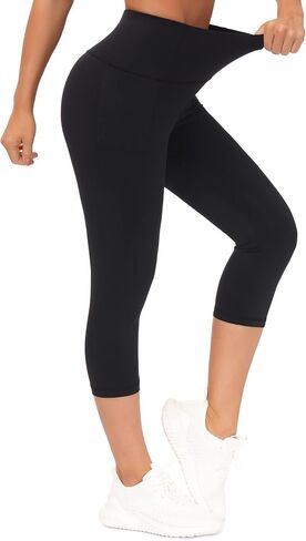 THE GYM PEOPLE Tummy Control Workout Capris Leggings with Pockets High Waist Athletic Yoga Pants for Women Running Hiking in Saudi Arabia