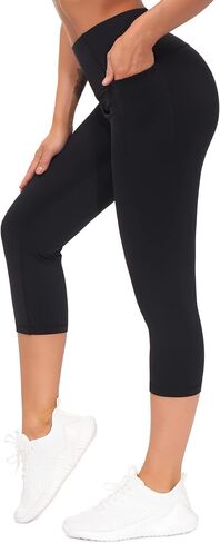 THE GYM PEOPLE Tummy Control Workout Capris Leggings with Pockets High Waist Athletic Yoga Pants for Women Running Hiking in Saudi Arabia