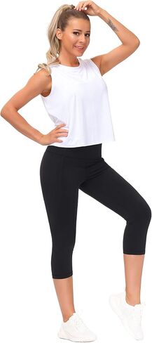 THE GYM PEOPLE Tummy Control Workout Capris Leggings with Pockets High Waist Athletic Yoga Pants for Women Running Hiking in Saudi Arabia