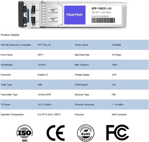 SFP+10G SR Optical Transceiver Module Compatible with Fortinet Network Fn-Tran-SFP+SR 10GBASE-SR SFP+ 850nm 300m DDM Duplex LC MMF 4 Pack in Kuwait