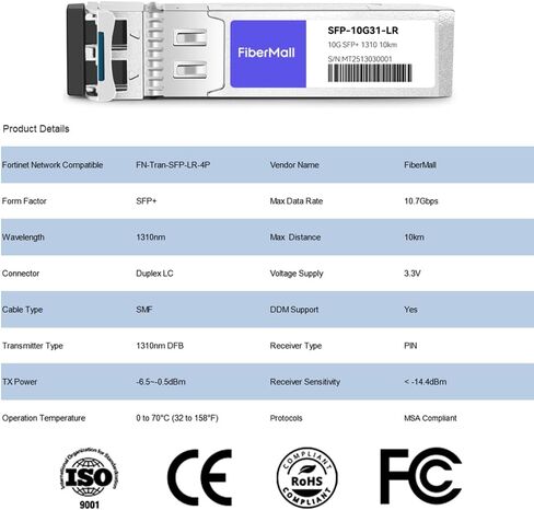 SFP+10G SR Optical Transceiver Module Compatible with Fortinet Network Fn-Tran-SFP+SR 10GBASE-SR SFP+ 850nm 300m DDM Duplex LC MMF 4 Pack in Kuwait