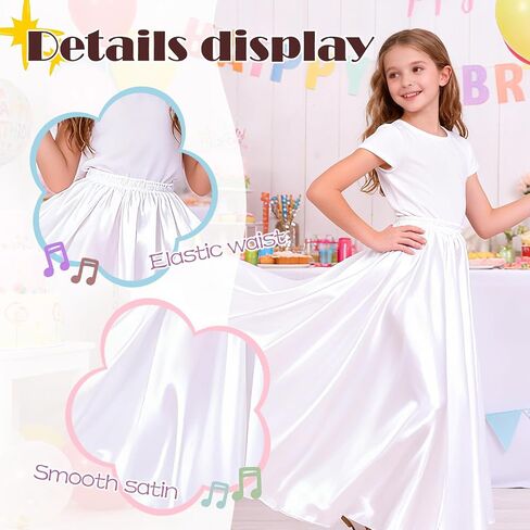2 Pcs Long Satin Skirt for Girls Full Dancing Circle Skirt for Kids 8-12 Years in Saudi Arabia