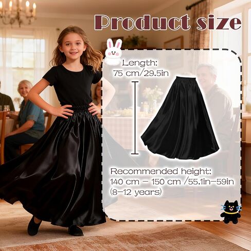 2 Pcs Long Satin Skirt for Girls Full Dancing Circle Skirt for Kids 8-12 Years in Saudi Arabia