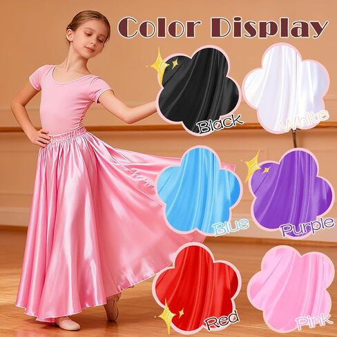 2 Pcs Long Satin Skirt for Girls Full Dancing Circle Skirt for Kids 8-12 Years in Saudi Arabia