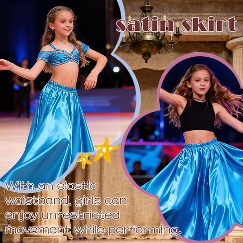 2 Pcs Long Satin Skirt for Girls Full Dancing Circle Skirt for Kids 8-12 Years in Saudi Arabia